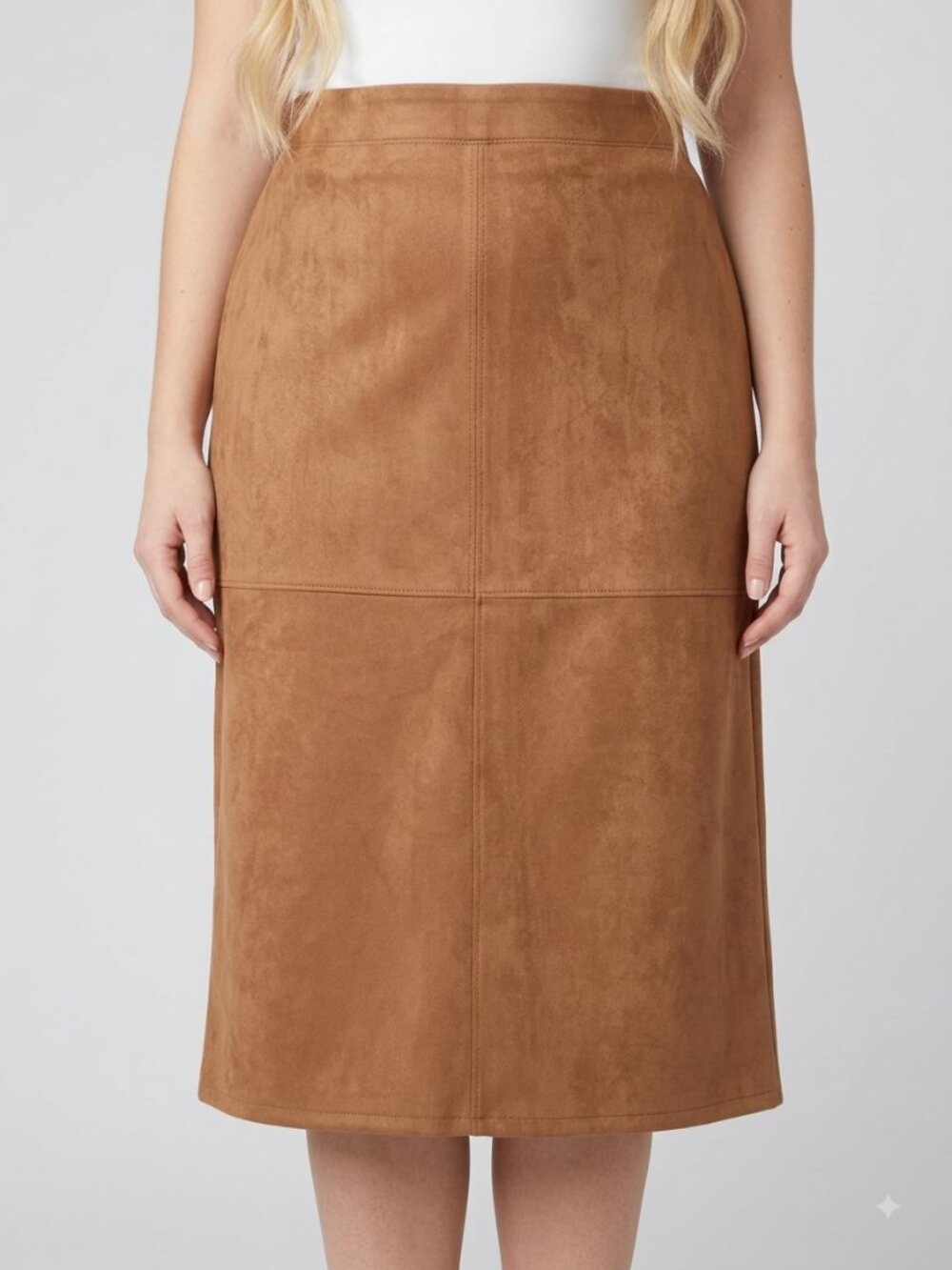 NWT Max Studio Vicuna Brown Faux Suede A-Line Midi Skirt 2X